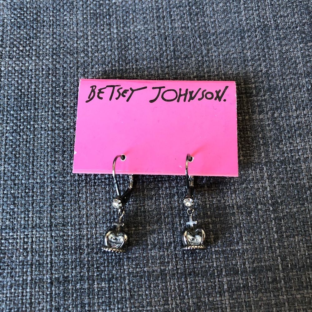 Betsy Johnson Crown Pewter Dangle Drop Earrings